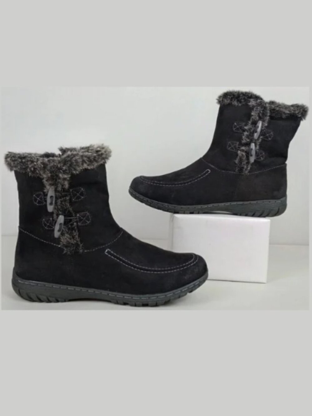 Naturalizer‎ Womens 9M Black Side Zip Toggle Button Fur Lined Sued Snow Boots